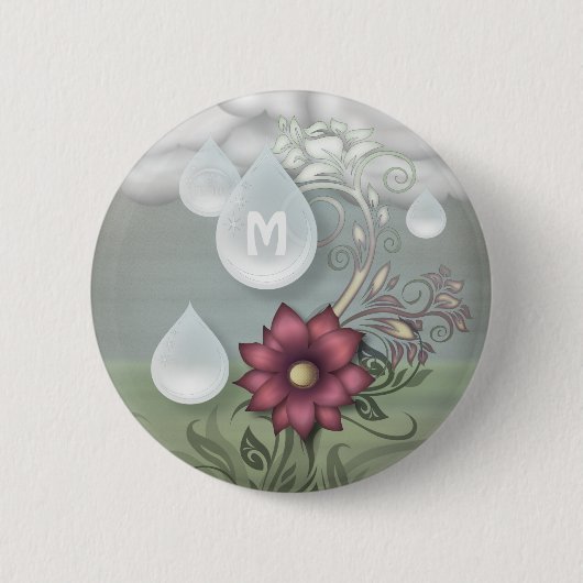 regendruppels - Gepersonaliseerd monogram Ronde Button 5,7 Cm (Voorkant)