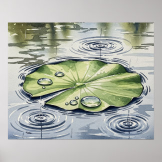 Regendruppels op een Lilypad Poster