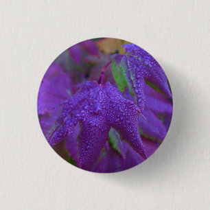 Regendruppels op Paarse Bladeren Ronde Button 3,2 Cm
