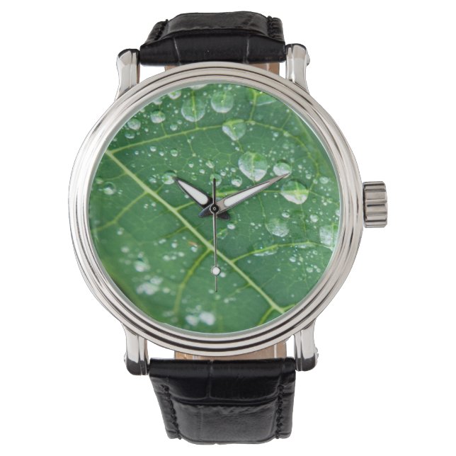 Regendruppels op Papaya Leaf Horloge (Voorkant)