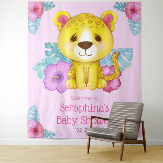 Regenwoud Jungle Luipaard Baby Shower Achtergrondp Wandkleed (In situ)