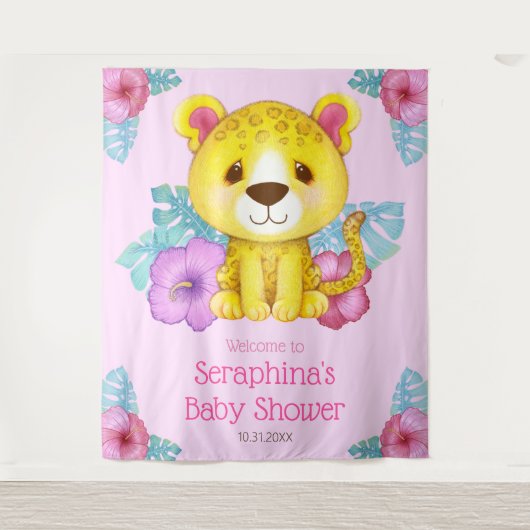 Regenwoud Jungle Luipaard Baby Shower Achtergrondp Wandkleed (Voorkant)