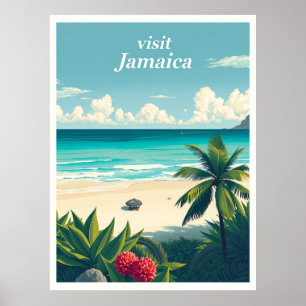 Reggae Beach, Jamaica Vintage Reisillustratie Poster