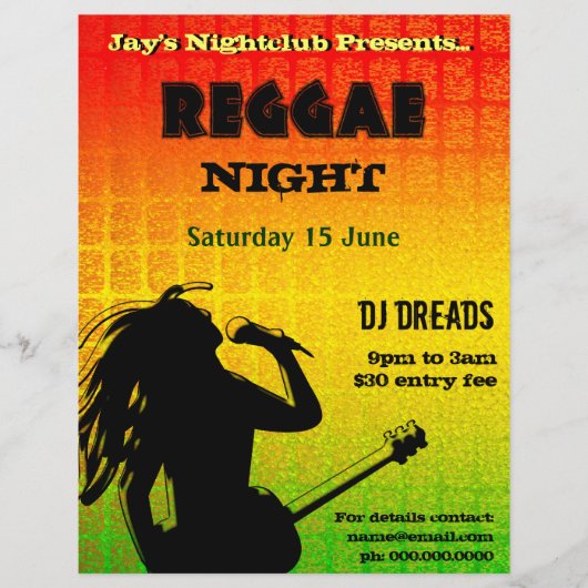 Reggae Night Party of Nightclub Flyer (Voorkant)