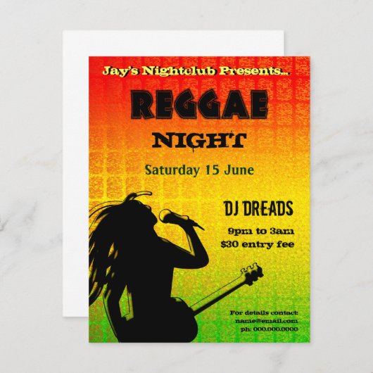 Reggae Night Party uitnodiging (Voorkant / Achterkant)