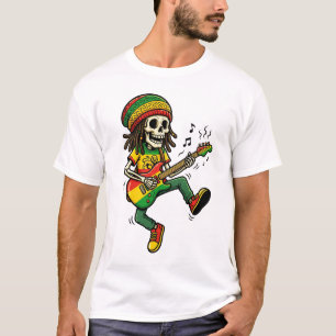 Reggae Rasta Skelet Gitaar spelende Muzikant T-shirt