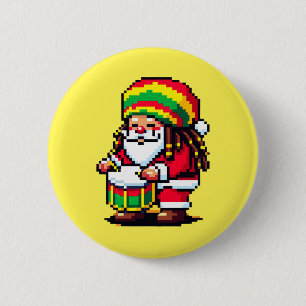 Reggae Santa Drummer Fun Pixel Art Kerstmuziek Ronde Button 5,7 Cm