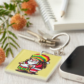 Reggae Santa Drummer Fun Pixel Art Kerstmuziek Sleutelhanger (Voorkant Rechts)