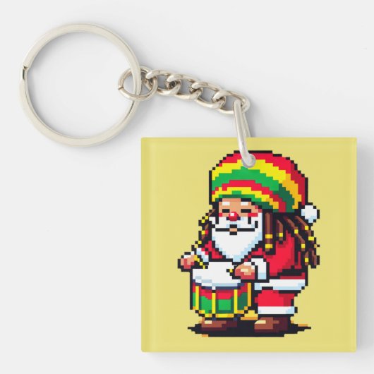 Reggae Santa Drummer Fun Pixel Art Kerstmuziek Sleutelhanger (voorkant)