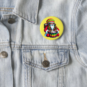 Reggae Santa Drummer - Leuke Pixel Art Kerst Ronde Button 5,7 Cm