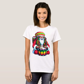 Reggae Santa Drummer - Leuke Pixel Art Kerst T-shirt