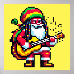 Reggae Santa Fun Pixel Art Kerstmuziek Ontwerp Poster