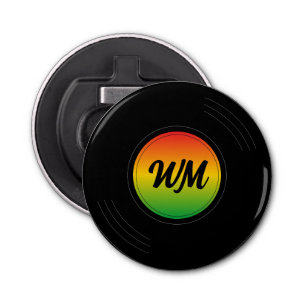 Reggae Vinyl Record Monogrammed Button Flesopener