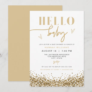 REGINA Hallo Baby Yellow Gold Sequins Baby shower Kaart