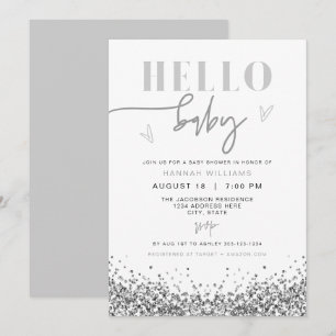REGINA Hello Baby Zilveren Pailletten Baby Borrel Kaart
