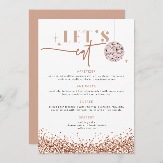REGINA Roos Gold Disco Wedding Let's Eat Menu (Voorkant / Achterkant)