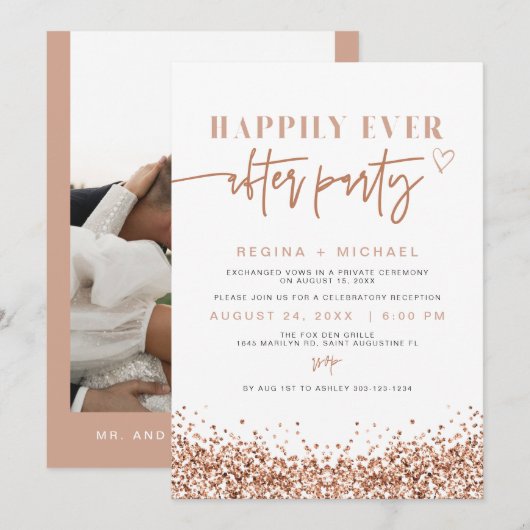 REGINA Roos Gold Sequin Elopement Reception Kaart (Voorkant / Achterkant)