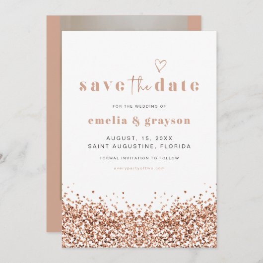 REGINA Roos Gold Sequins Glitter Save the Date Kaart (Voorkant / Achterkant)