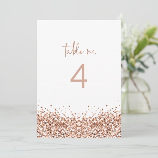 REGINA Roos Gold Sequins Glitter Table Number Kaart (Staand voorkant)