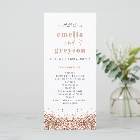 REGINA Rose Gold Sequins Long Wedding Programme (Debout devant)