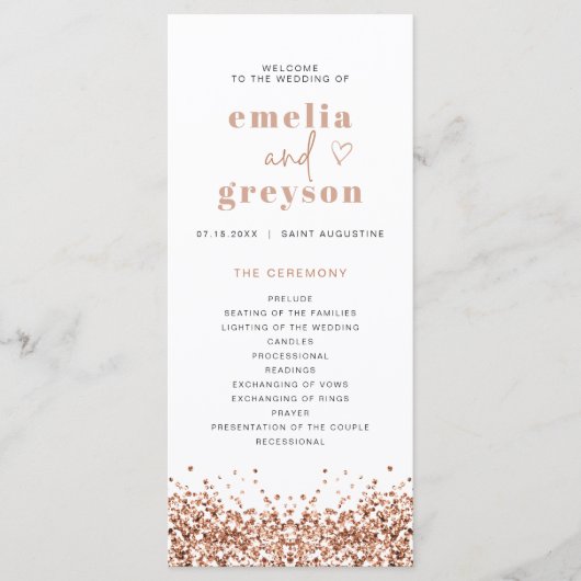 REGINA Rose Gold Sequins Long Wedding Programme (Devant)