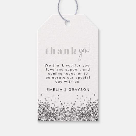 REGINA Silver Glitter Sequins Dank u Label Cadeaulabel (Voorkant)