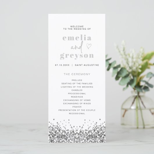REGINA Silver Glitter Sequins Long Wedding Program Menu (Staand voorkant)