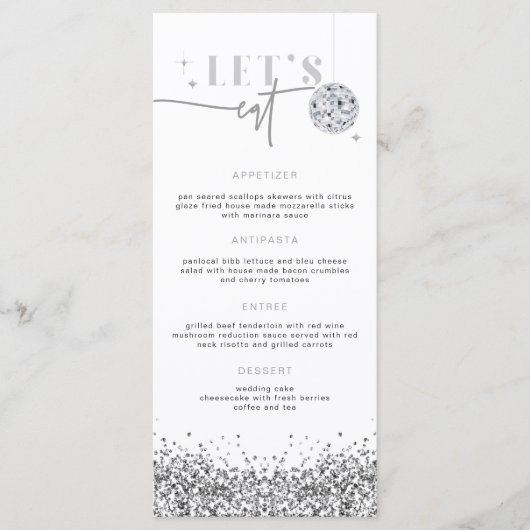 REGINA Silver Sequins Disco Mangeons Carte Menu (Devant)