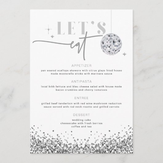REGINA Silver Sequins Disco Mariage Mangeons Menu (Devant)