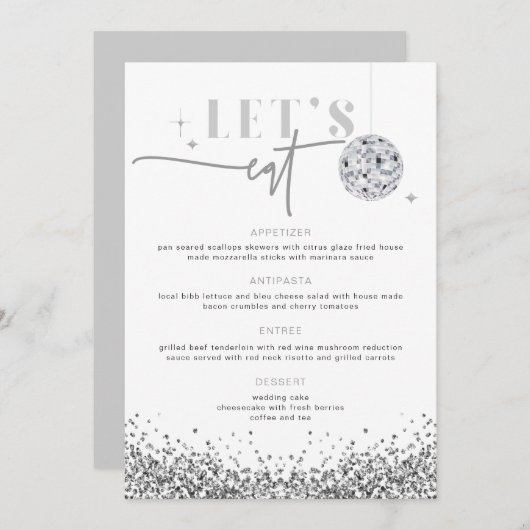 REGINA Silver Sequins Disco Wedding Let's Eat Menu (Voorkant / Achterkant)