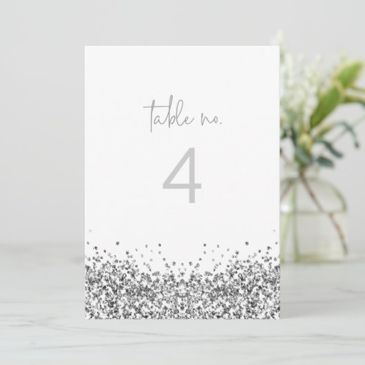 REGINA Silver Sequins Glitter Table Number Kaart (Staand voorkant)