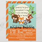 Région boisée et invitation de baby shower de Fox (Devant / Derrière)