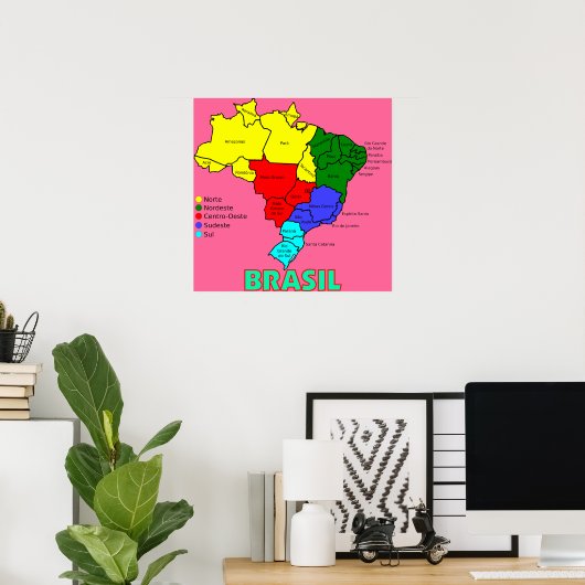 Regio's van Brasil Map" Poster (Thuiskantoor)