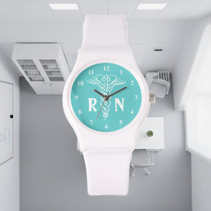 Registered verpleegster   Caduceus met RN monogram Horloge