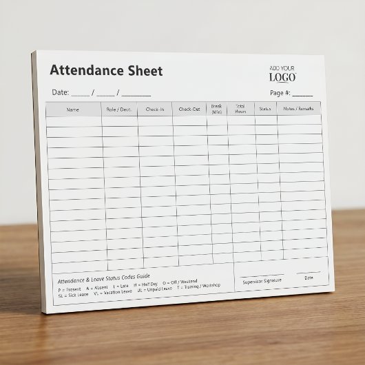 Registre de présence des employés | Bloc-notes de
