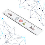 Règle de science Peace Love avec nom personnalisé<br><div class="desc">Faites des devoirs de mesure et de mathématiques plus amusants avec notre chef de file personnalisé Peace Love Science. Cette règle en plastique durable présente un design dynamique qui comprend un symbole de paix, un coeur et une illustration d'expériences chimiques représentant la science. Chaque côté du design décoratif est imprimé...</div>