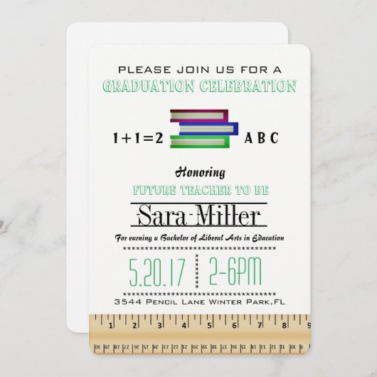 Règle et livres Enseignant Diplôme Invitation (Devant / Derrière)