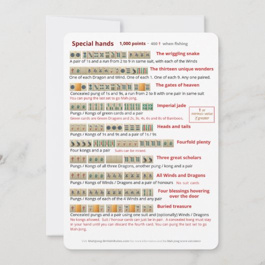 Règles de jeu de carte - mains spéciales (Dos)