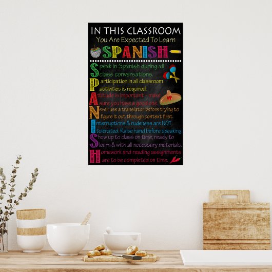 Règles de la classe espagnole Affiche imprimable (Cuisine)