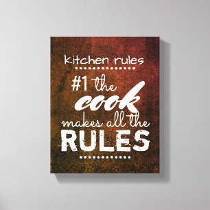 règles de la cuisine toile mur art humour citation