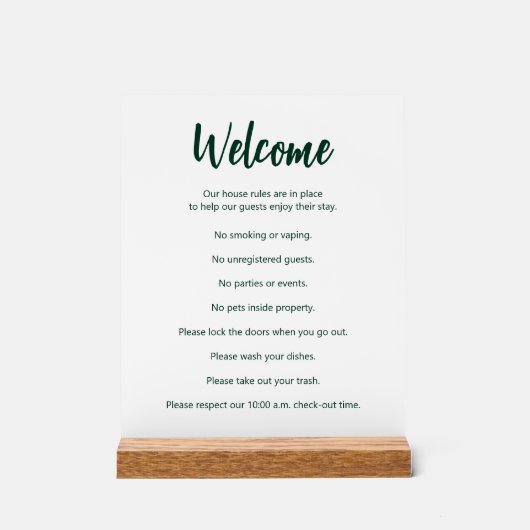 Règles de la Maison de vacances Modèle vert foncé (Recto)