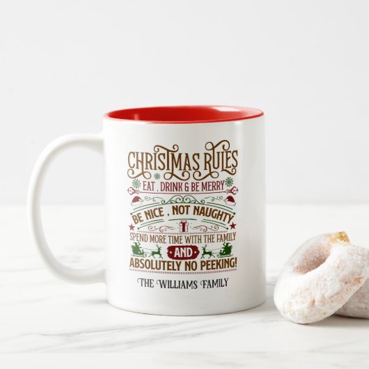 Règles de Noël Festif Personnalisées Mug (Avec donut)
