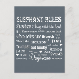 Règles d'éléphant poétique Carte postale typograph