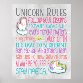 Règles Unicorn Citations Motivationnelles - Poster