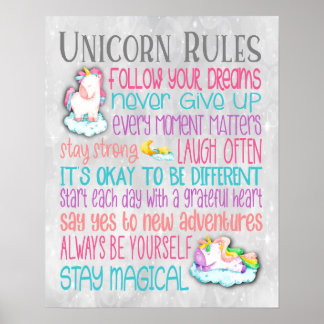 Règles Unicorn Citations Motivationnelles - Poster