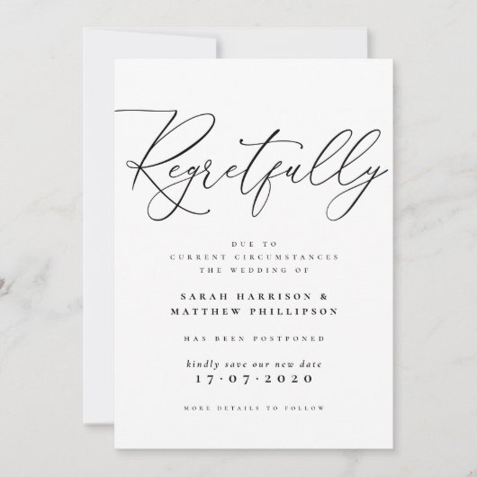 Regrettablement Script reporté Mariage Faire-part (Devant)