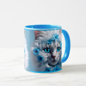 Regular blue mug with beautiful white cat  (Devant droit)