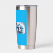 Regular blue mug with beautiful white cat geïsoleerde drinkbeker (Links)
