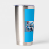 Regular blue mug with beautiful white cat geïsoleerde drinkbeker (Rechts)