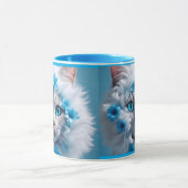 Regular blue mug with beautiful white cat mok (Midden)